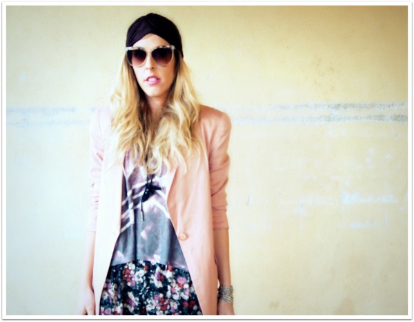 "Personal Style, Turban, Spring Trends, Floral Pants, Pink Palette, Wkshp tee, pink blazer"